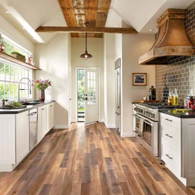 laminate flooring installation in a rustic kitchen